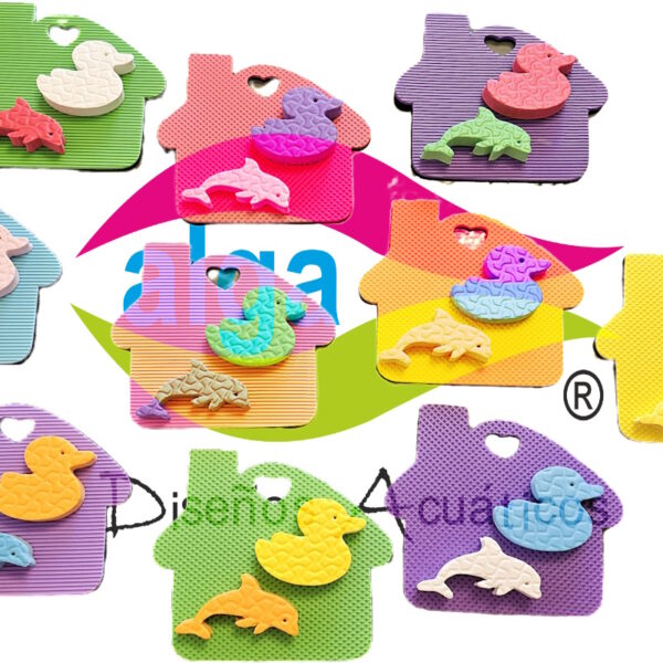 Pato+delfincito: 10 casitas y 20 figuritas flotantes en 15 mm
