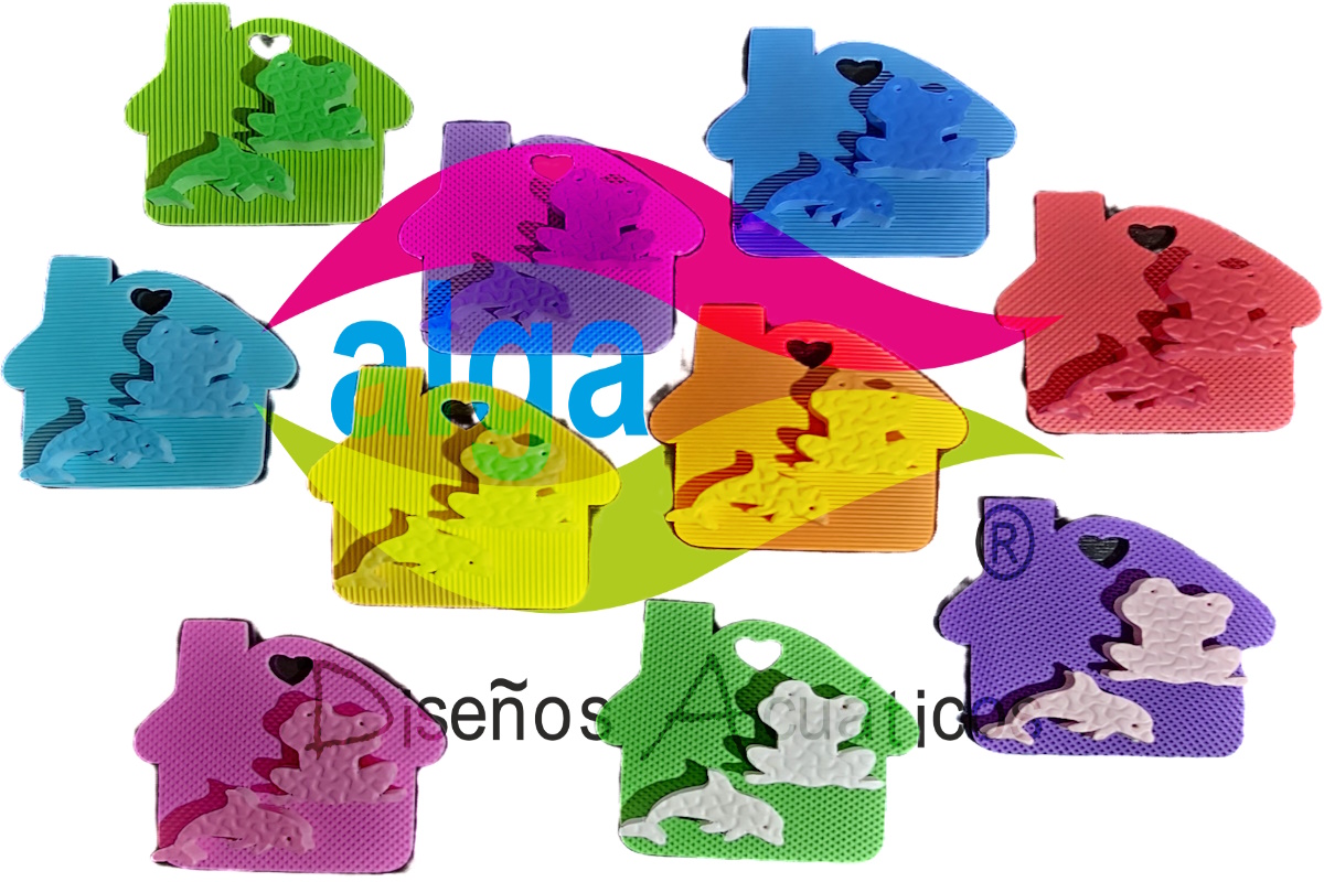 Rana+delfincito: 10 casitas y 20 figuritas flotantes en 15 mm
